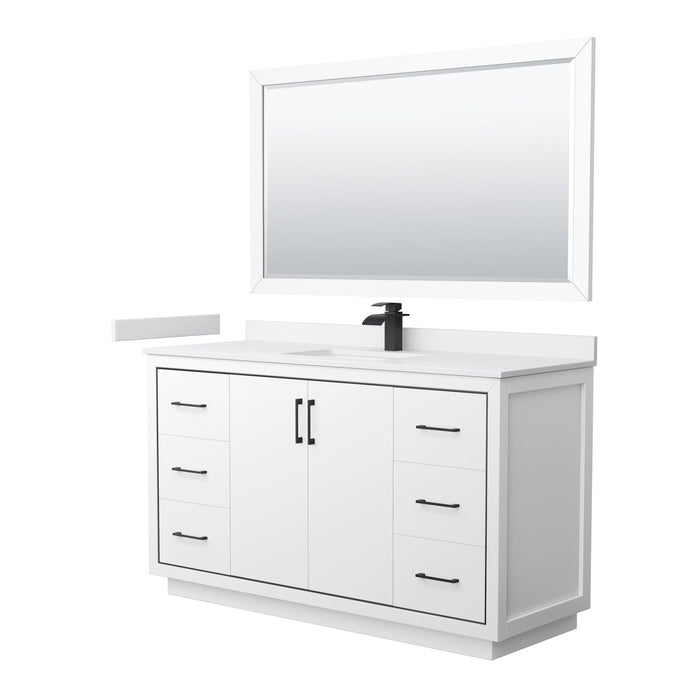 Wyndham Collection Icon 60 Inch Single Bathroom Vanity in White, White Cultured Marble Countertop, Undermount Square Sink