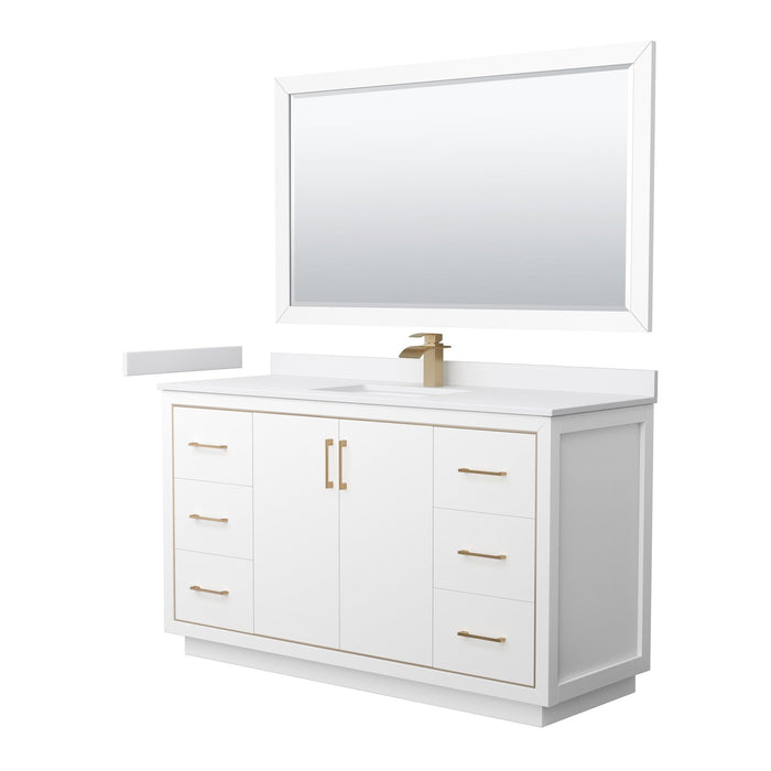 Wyndham Collection Icon 60 Inch Single Bathroom Vanity in White, White Cultured Marble Countertop, Undermount Square Sink