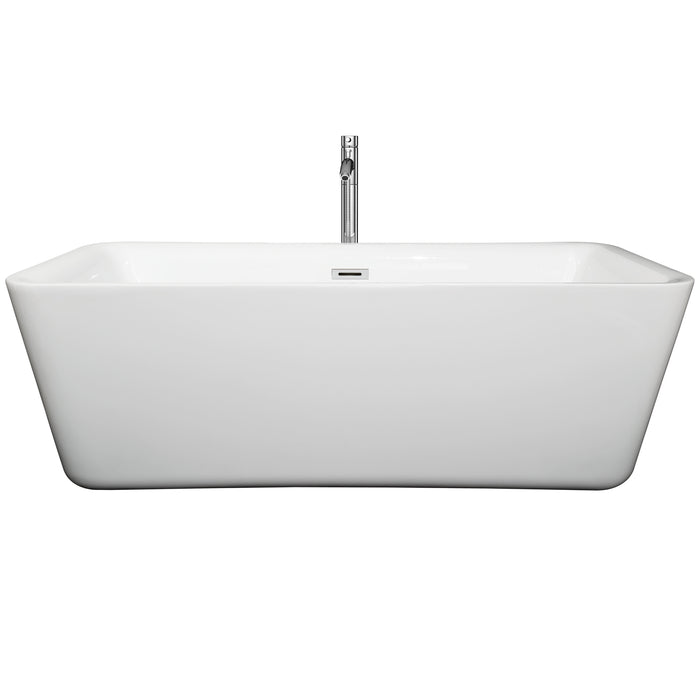 Wyndham Collection Emily 69 Inch Freestanding Bathtub in White with Floor Mounted Faucet, Drain and Overflow Trim