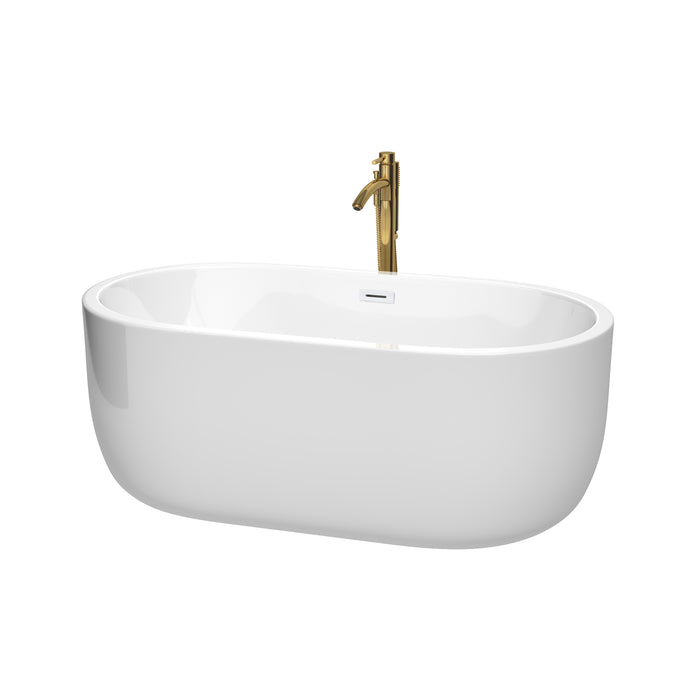 Wyndham Collection Juliette 60 Inch Freestanding Bathtub in White with Shiny White Trim and Floor Mounted Faucet