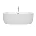 Wyndham Collection Juliette 67 Inch Freestanding Bathtub in White with Floor Mounted Faucet, Drain and Overflow Trim