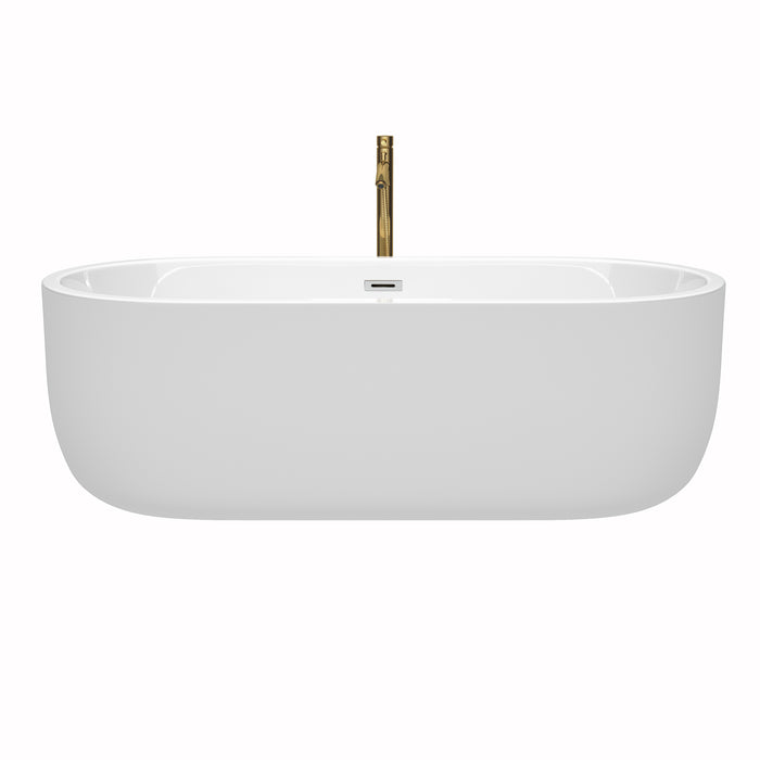 Wyndham Collection Juliette 71 Inch Freestanding Bathtub in White with Polished Chrome Trim and Floor Mounted Faucet