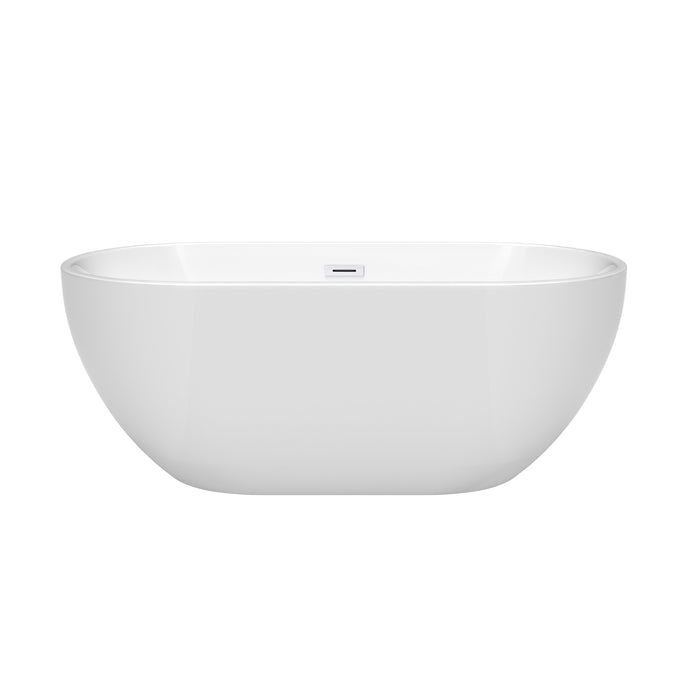 Wyndham Collection Brooklyn 60 Inch Freestanding Bathtub in White with Shiny White Drain and Overflow Trim WCOBT200060SWTRIM