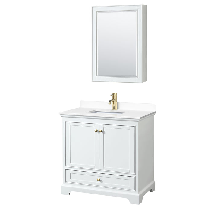 Wyndham Collection Deborah 36 Inch Single Bathroom Vanity in White, White Cultured Marble Countertop, Undermount Square Sink