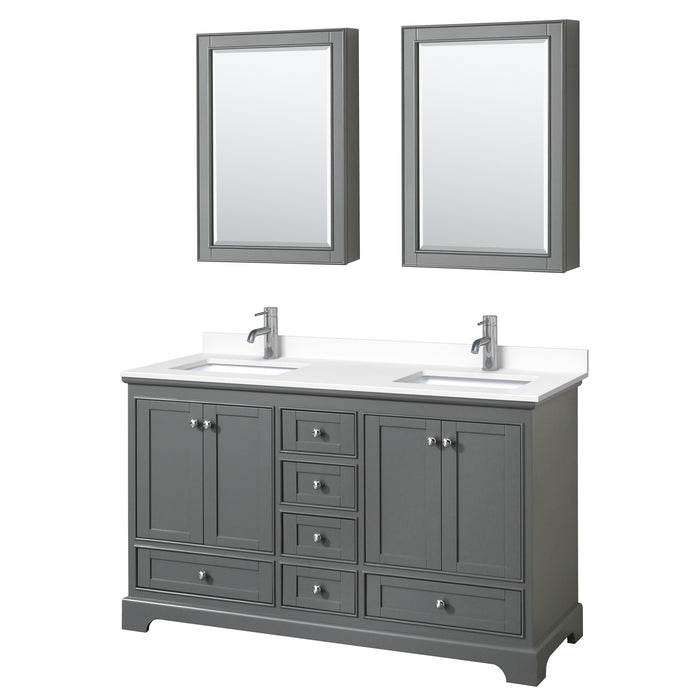 Wyndham Collection Deborah 60 Inch Double Bathroom Vanity in Dark Gray, White Cultured Marble Countertop, Undermount Square Sinks