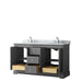 Wyndham Collection Avery 60 Inch Double Bathroom Vanity in Dark Gray, White Carrara Marble Countertop, Undermount Oval Sinks