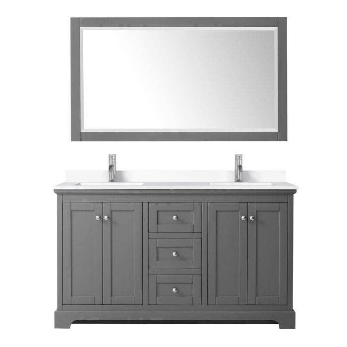 Wyndham Collection Avery 60 Inch Double Bathroom Vanity in Dark Gray, White Cultured Marble Countertop, Undermount Square Sinks