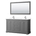 Wyndham Collection Avery 60 Inch Double Bathroom Vanity in Dark Gray, White Cultured Marble Countertop, Undermount Square Sinks