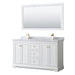 Wyndham Collection Avery 60 Inch Double Bathroom Vanity in White, White Carrara Marble Countertop, Undermount Square Sinks