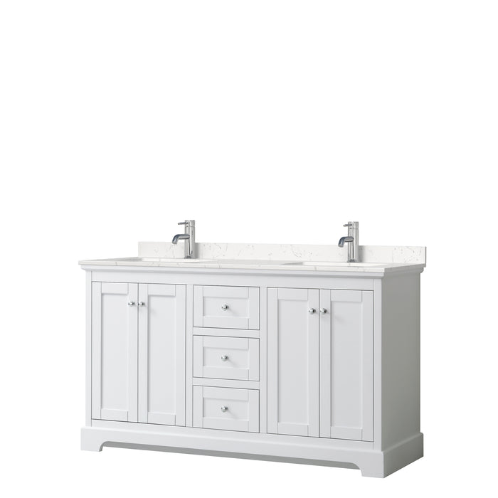 Wyndham Collection Avery 60 Inch Double Bathroom Vanity in White, Carrara Cultured Marble Countertop, Undermount Square Sinks