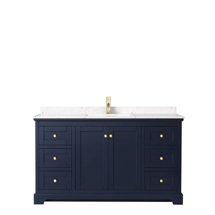 Wyndham Collection Avery 60 Inch Single Bathroom Vanity in Dark Blue, Carrara Cultured Marble Countertop, Undermount Square Sink