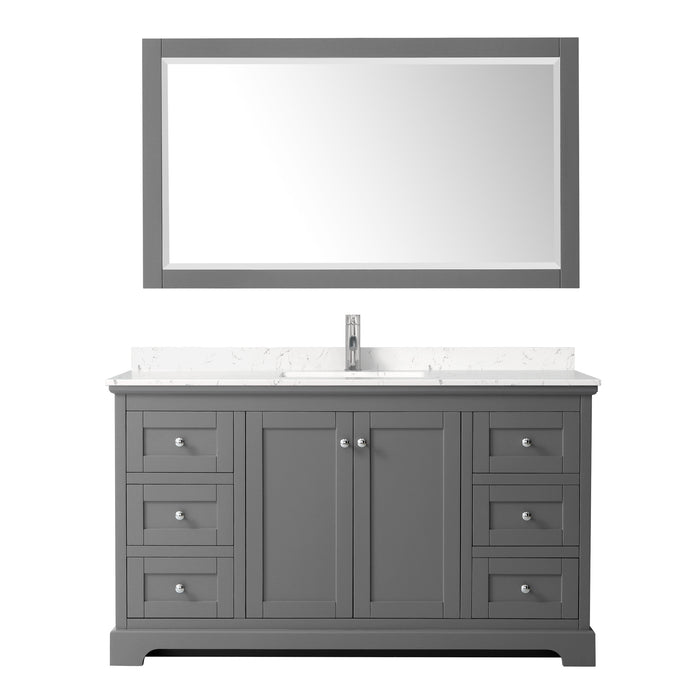 Wyndham Collection Avery 60 Inch Single Bathroom Vanity in Dark Gray, Carrara Cultured Marble Countertop, Undermount Square Sink
