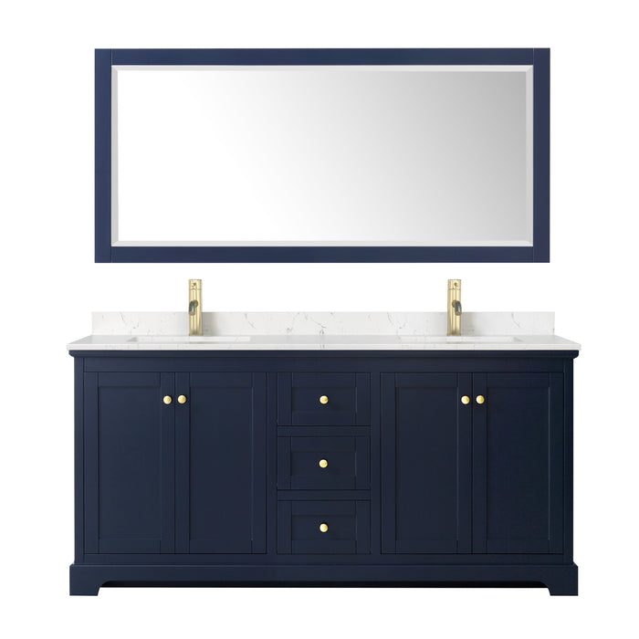 Wyndham Collection Avery 72 Inch Double Bathroom Vanity in Dark Blue, Carrara Cultured Marble Countertop, Undermount Square Sinks
