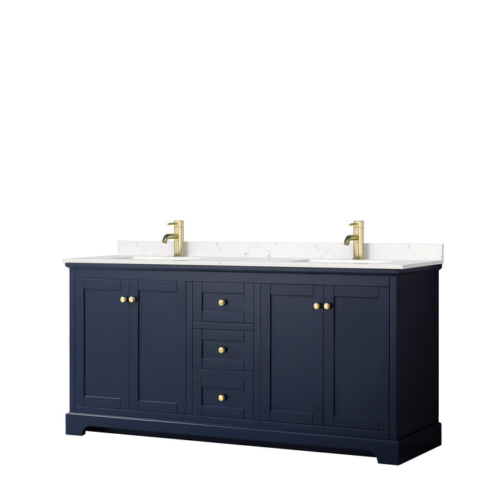 Wyndham Collection Avery 72 Inch Double Bathroom Vanity in Dark Blue, Carrara Cultured Marble Countertop, Undermount Square Sinks