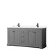 Wyndham Collection Avery 72 Inch Double Bathroom Vanity in Dark Gray, White Cultured Marble Countertop, Undermount Square Sinks