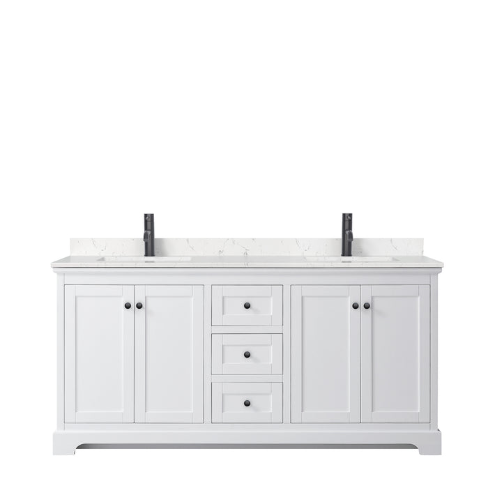 Wyndham Collection Avery 72 Inch Double Bathroom Vanity in White, Carrara Cultured Marble Countertop, Undermount Square Sinks