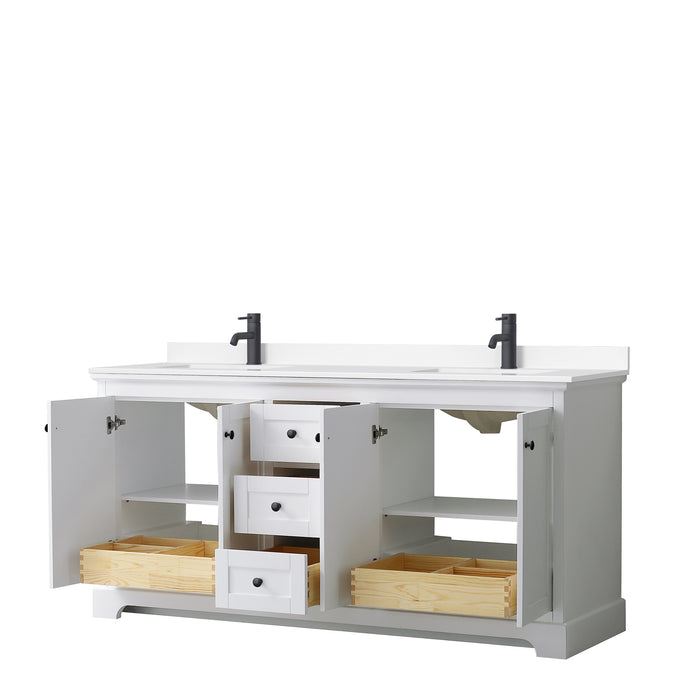 Wyndham Collection Avery 72 Inch Double Bathroom Vanity in White, White Cultured Marble Countertop