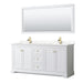 Wyndham Collection Avery 72 Inch Double Bathroom Vanity in White, Carrara Cultured Marble Countertop, Undermount Square Sinks
