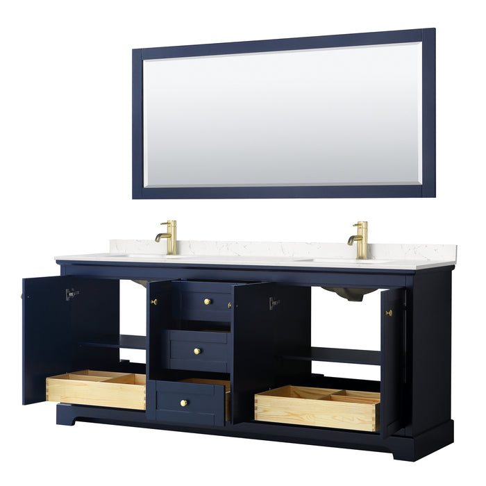 Wyndham Collection Avery 80 Inch Double Bathroom Vanity in Dark Blue, Carrara Cultured Marble Countertop, Undermount Square Sinks