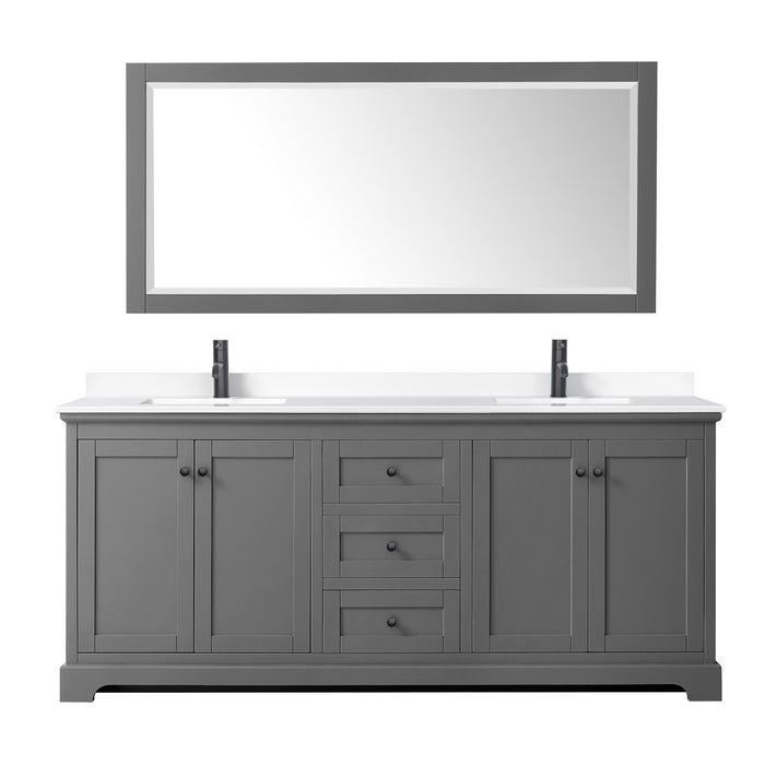 Wyndham Collection Avery 80 Inch Double Bathroom Vanity in Dark Gray, White Cultured Marble Countertop, Undermount Square Sinks