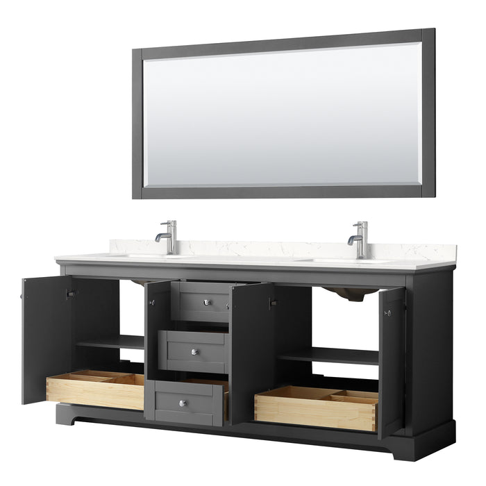 Wyndham Collection Avery 80 Inch Double Bathroom Vanity in Dark Gray, Carrara Cultured Marble Countertop, Undermount Square Sinks