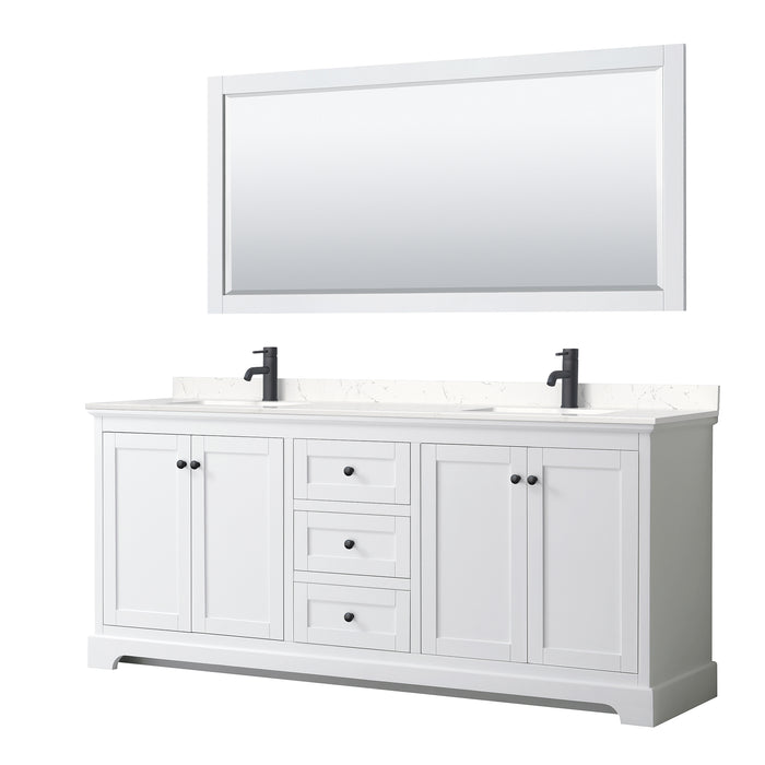 Wyndham Collection Avery 80 Inch Double Bathroom Vanity in White, Carrara Cultured Marble Countertop, Undermount Square Sinks