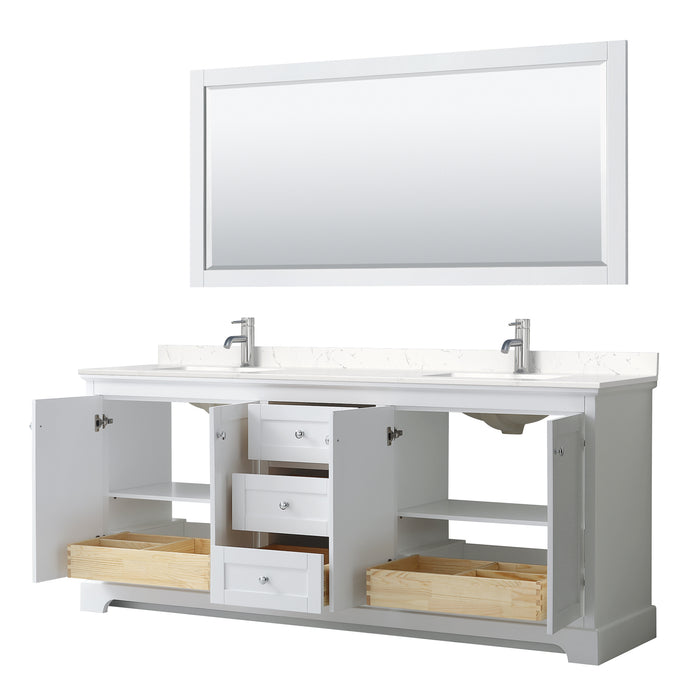 Wyndham Collection Avery 80 Inch Double Bathroom Vanity in White, Carrara Cultured Marble Countertop, Undermount Square Sinks