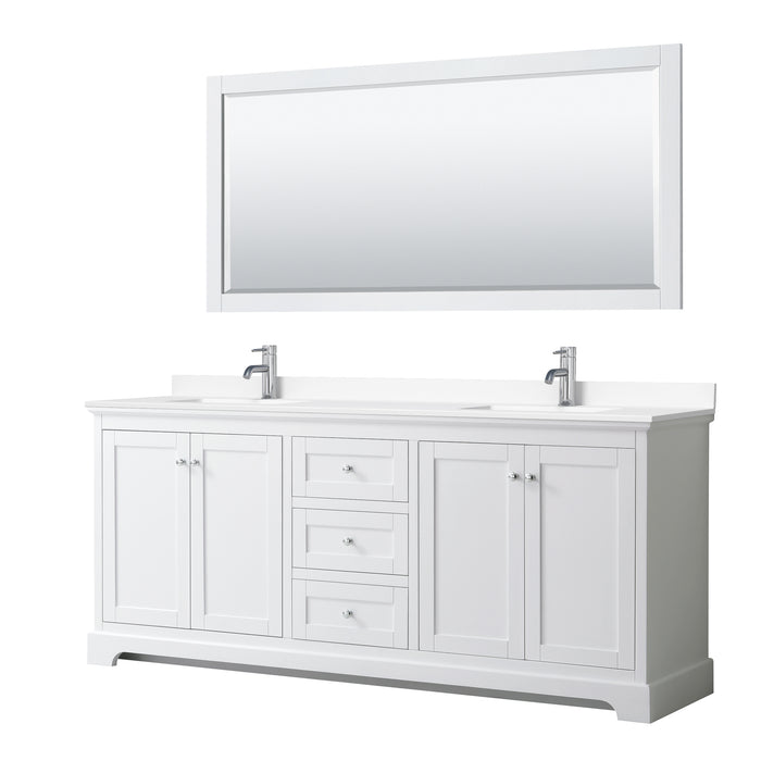 Wyndham Collection Avery 80 Inch Double Bathroom Vanity in White, White Cultured Marble Countertop, Undermount Square Sinks