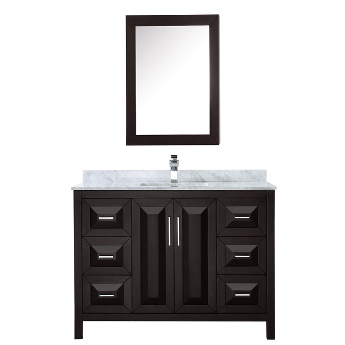 Wyndham Collection Daria 48 Inch Single Bathroom Vanity in Dark Espresso, White Carrara Marble Countertop, Undermount Square Sink
