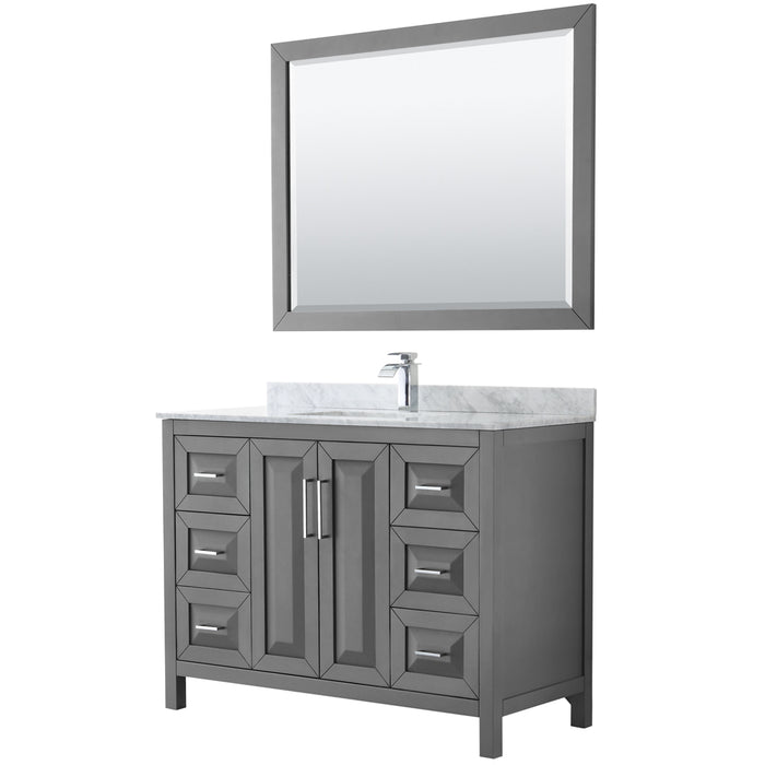 Wyndham Collection Daria 48 Inch Single Bathroom Vanity in Dark Gray, White Carrara Marble Countertop, Undermount Square Sink