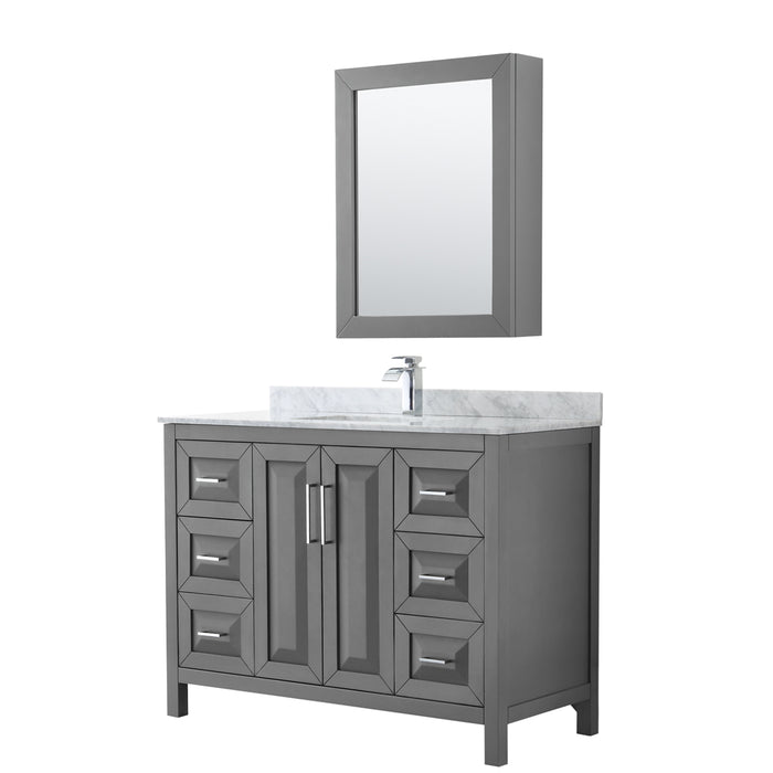 Wyndham Collection Daria 48 Inch Single Bathroom Vanity in Dark Gray, White Carrara Marble Countertop, Undermount Square Sink