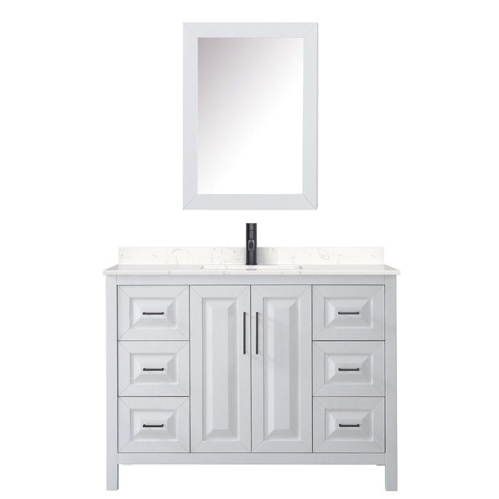 Wyndham Collection Daria 48 Inch Single Bathroom Vanity in White, Carrara Cultured Marble Countertop, Undermount Square Sink