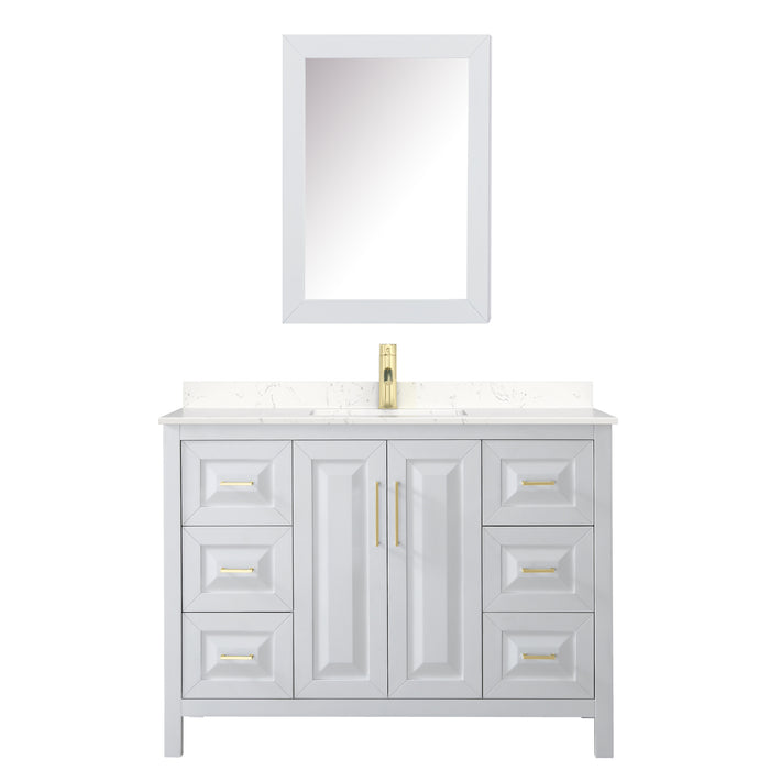 Wyndham Collection Daria 48 Inch Single Bathroom Vanity in White, Carrara Cultured Marble Countertop, Undermount Square Sink