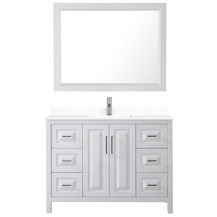 Wyndham Collection Daria 48 Inch Single Bathroom Vanity in White, White Cultured Marble Countertop, Undermount Square Sink