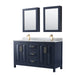Wyndham Collection Daria 60 Inch Double Bathroom Vanity in Dark Blue, White Carrara Marble Countertop, Undermount Square Sinks