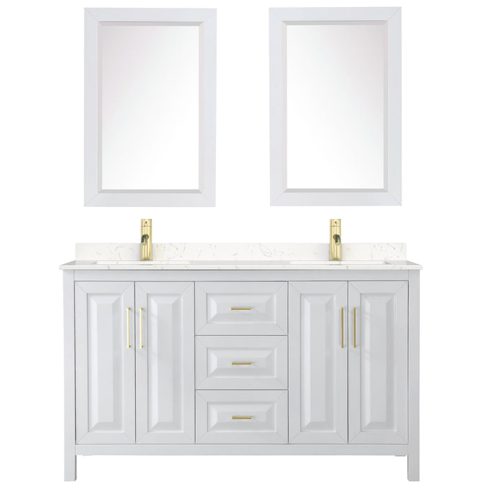 Wyndham Collection Daria 60 Inch Double Bathroom Vanity in White, Carrara Cultured Marble Countertop, Undermount Square Sinks