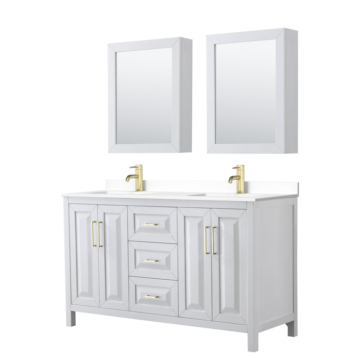 Wyndham Collection Daria 60 Inch Double Bathroom Vanity in White, White Cultured Marble Countertop, Undermount Square Sinks