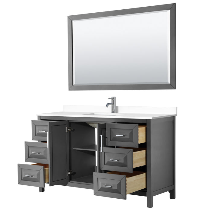 Wyndham Collection Daria 60 Inch Single Bathroom Vanity in Dark Gray, Undermount Square Sink