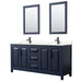 Wyndham Collection Daria 72 Inch Double Bathroom Vanity in Dark Blue, Carrara Cultured Marble Countertop, Undermount Square Sinks