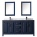 Wyndham Collection Daria 72 Inch Double Bathroom Vanity in Dark Blue, White Carrara Marble Countertop, Undermount Square Sinks