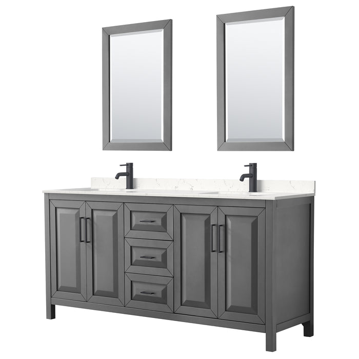 Wyndham Collection Daria 72 Inch Double Bathroom Vanity in Dark Gray, Carrara Cultured Marble Countertop, Undermount Square Sinks