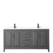 Wyndham Collection Daria 72 Inch Double Bathroom Vanity in Dark Gray, White Cultured Marble Countertop, Undermount Square Sinks