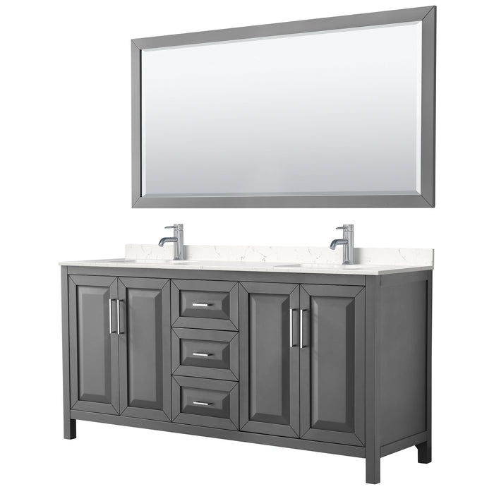 Wyndham Collection Daria 72 Inch Double Bathroom Vanity in Dark Gray, Carrara Cultured Marble Countertop, Undermount Square Sinks