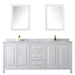 Wyndham Collection Daria 80 Inch Double Bathroom Vanity in White, White Carrara Marble Countertop, Undermount Square Sinks, Medicine Cabinets