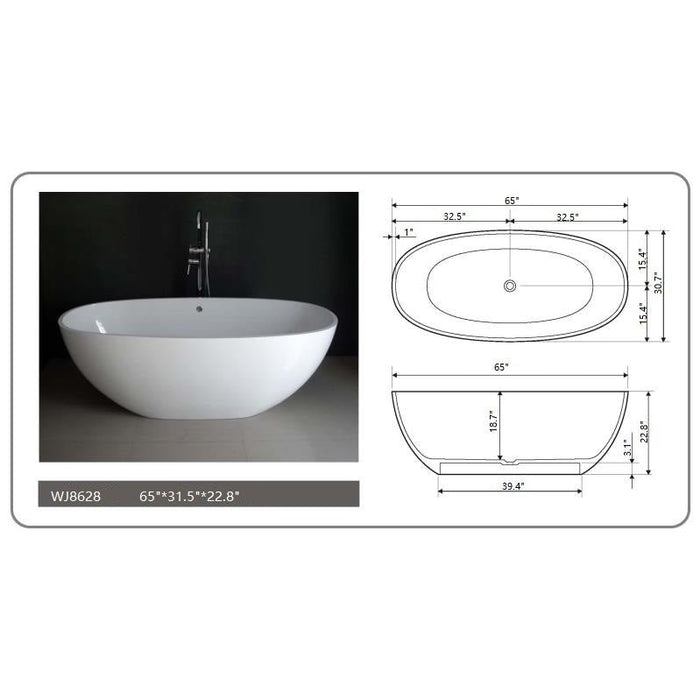 Legion Furniture 65" White Matt Solid Surface Tub - No Faucet WJ8628-W