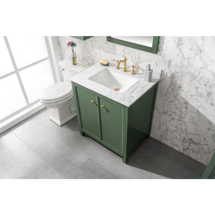 Legion Furniture 30" Vogue Green Finish Sink Vanity Cabinet With Carrara White Top WLF2130-VG
