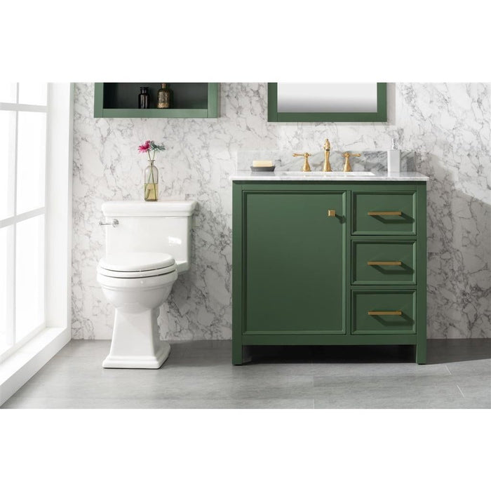 Legion Furniture 36" Vogue Green Finish Sink Vanity Cabinet With Carrara White Top WLF2136-VG