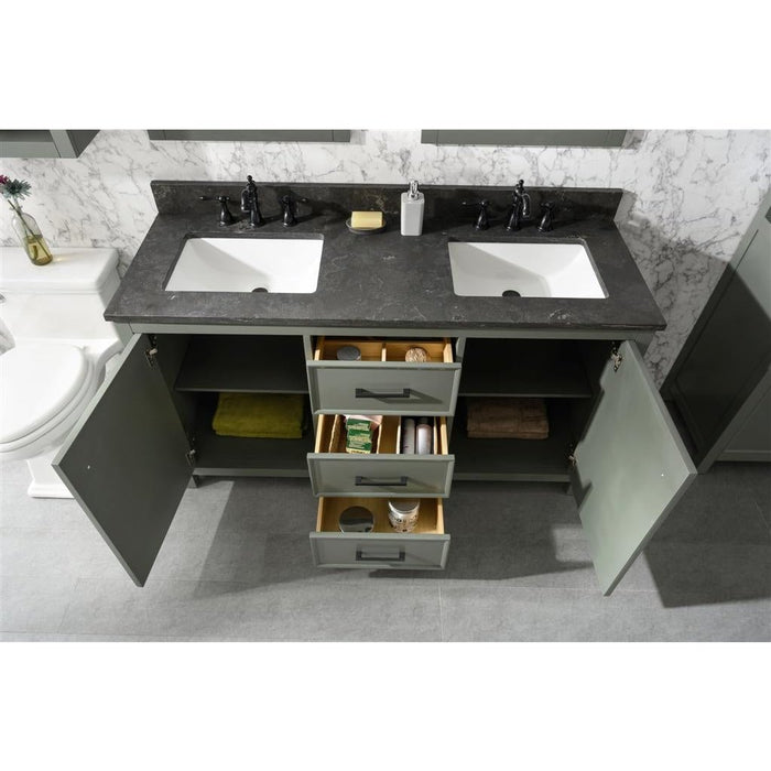 Legion Furniture 60" Pewter Green Finish Double Sink Vanity Cabinet With Blue Lime Stone Top WLF2160D-PG