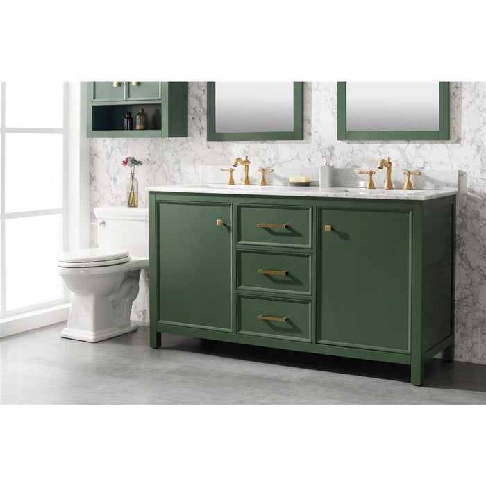 Legion Furniture 60" Vogue Green Finish Double Sink Vanity Cabinet With Carrara White Top WLF2160D-VG