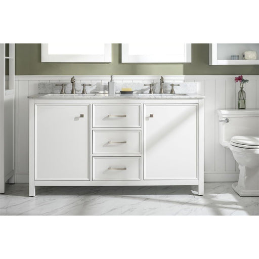 Legion Furniture 60" White Finish Double Sink Vanity Cabinet With Carrara White Top WLF2160D-W